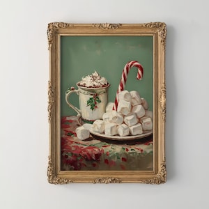 Christmas Wall Decor Christmas Hot Chocolate Print Retro XMAS Painting Light Green Christmas Poster Printable Holiday Decor Candy Cane Art