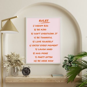 House Rules Print, Retro Quote Print, Trendy Poster, Pink Orange Print ...