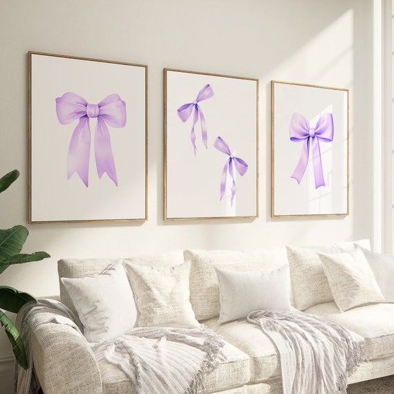 Purple Bow Print, set of 3, Preppy wall art, teen room decor, Lavender poster, college apartment decor, nursery girly wall art  Lilac poster