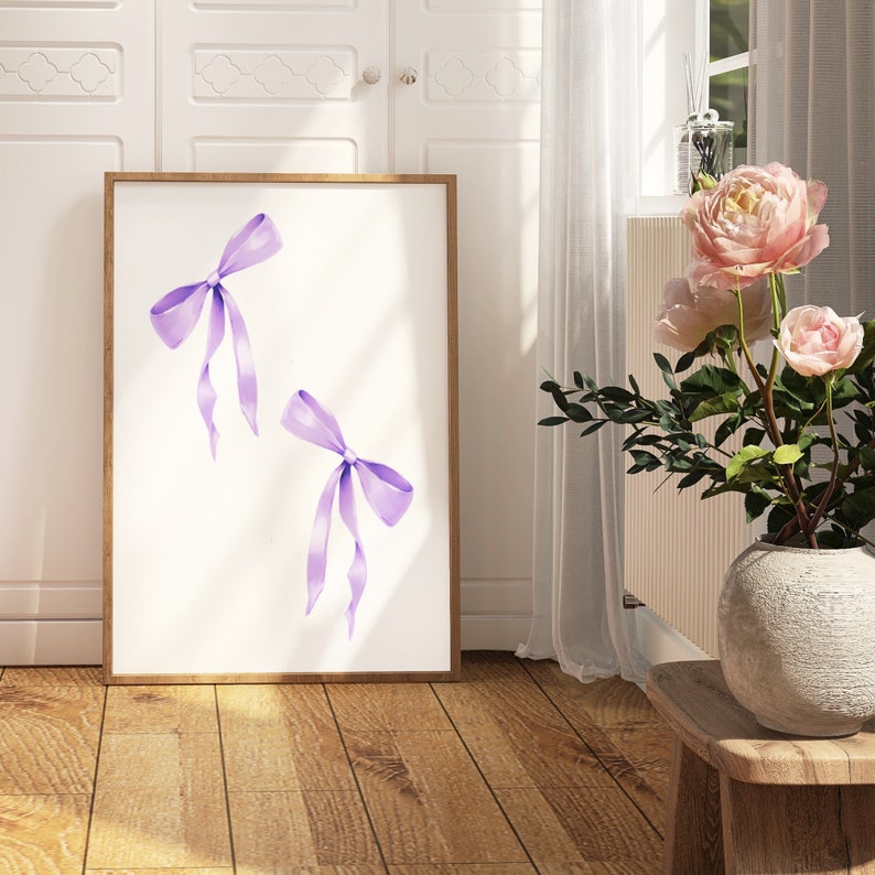 Purple Bow Print, Preppy aesthetic wall art, teen room decor, preppy poster, college apartment decor, nursery girly lilac wall art print, pastel poster, printable room decor, room decor for teens, digital download, set of 3 prints