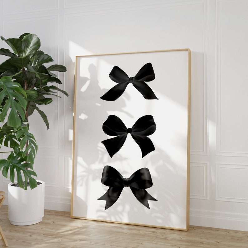 Black Bow Print, Preppy Aesthetic Wall Art, Neutral Teen Room Decor ...