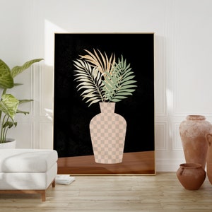 Decoración del hogar a cuadros Scandi, estampado de ramo de flores, póster boho, descarga digital, ilustración de jarrón, arte imprimible, arte de pared a cuadros