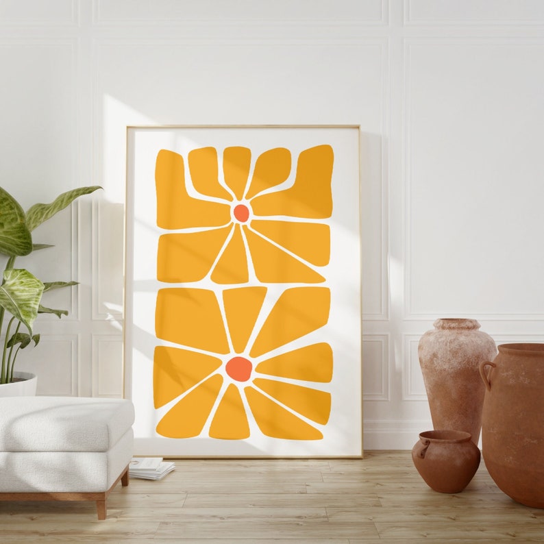 Abstract Flower Wall Art, Set of 2, Mustard Yellow Boho Print, Floral ...
