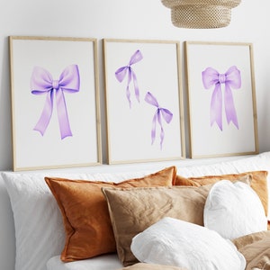Purple Bow Print, Preppy aesthetic wall art, teen room decor, preppy poster, college apartment decor, nursery girly lilac wall art print, pastel poster, printable room decor, room decor for teens, digital download, set of 3 prints