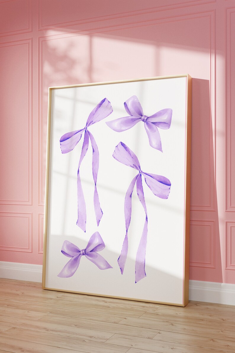 Purple Bow Print, Preppy Aesthetic Wall Art, Pastel Teen Room Decor ...