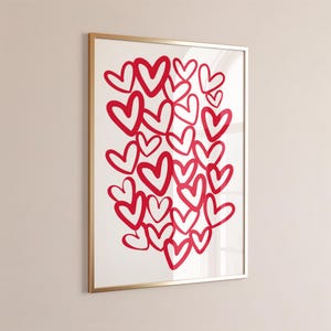 Hearts print Red preppy wall art Lovecore Poster Trendy Funky poster Romantic Girly room decor printable love gift for her Valentine&#39;s day