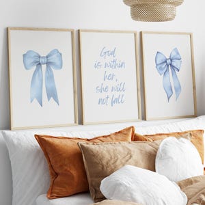 Modern Christian Art Christian Wall Art Scripture Wall Art Blue Wall Art Bible Verse Wall Art Coquette Christian Pink Bows Digital Download