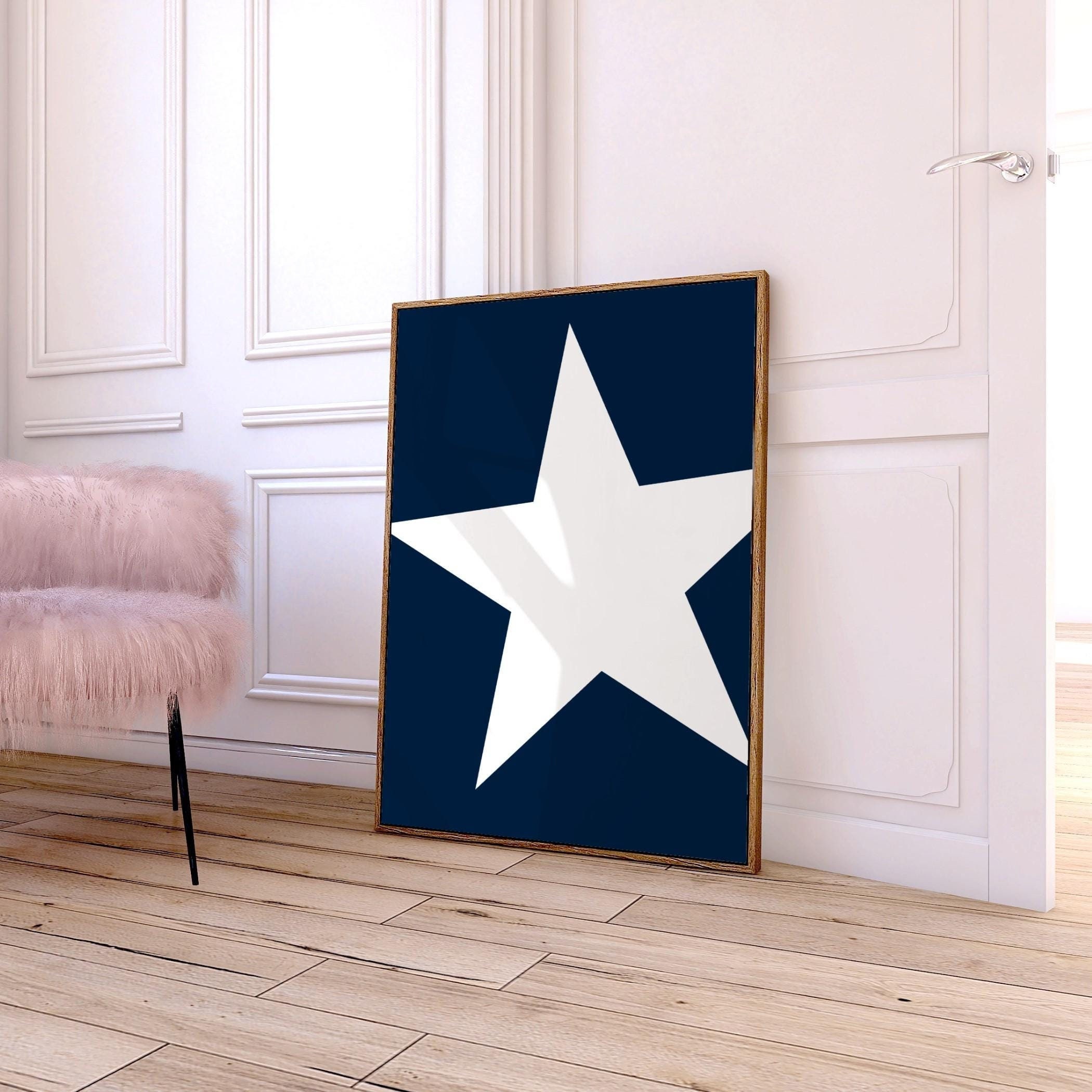 Blue Star Print Trendy Star Girl Poster Y2K Aesthetic Apartment Decor Navy Blue White Dorm Room Wall Art Retro Living Room Print Bedroom art