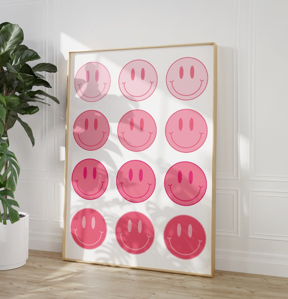 Pink Smiley Face Poster, Colorful Preppy Prints Preppy Room Decor ...