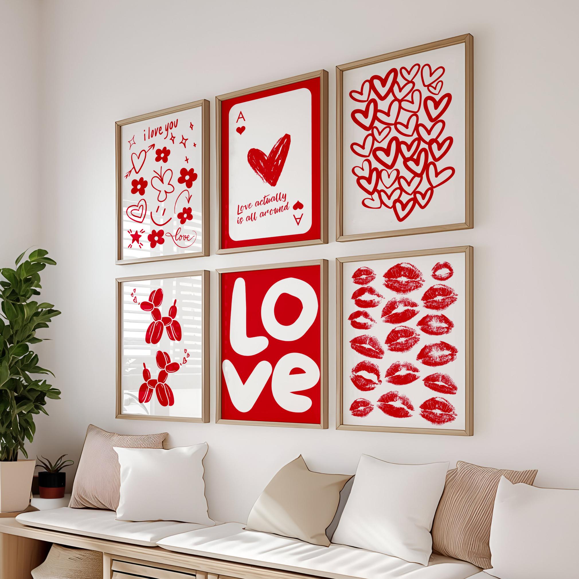 Set of 6 Red Love Prints Love Actually is All Around Ace of Hearts
