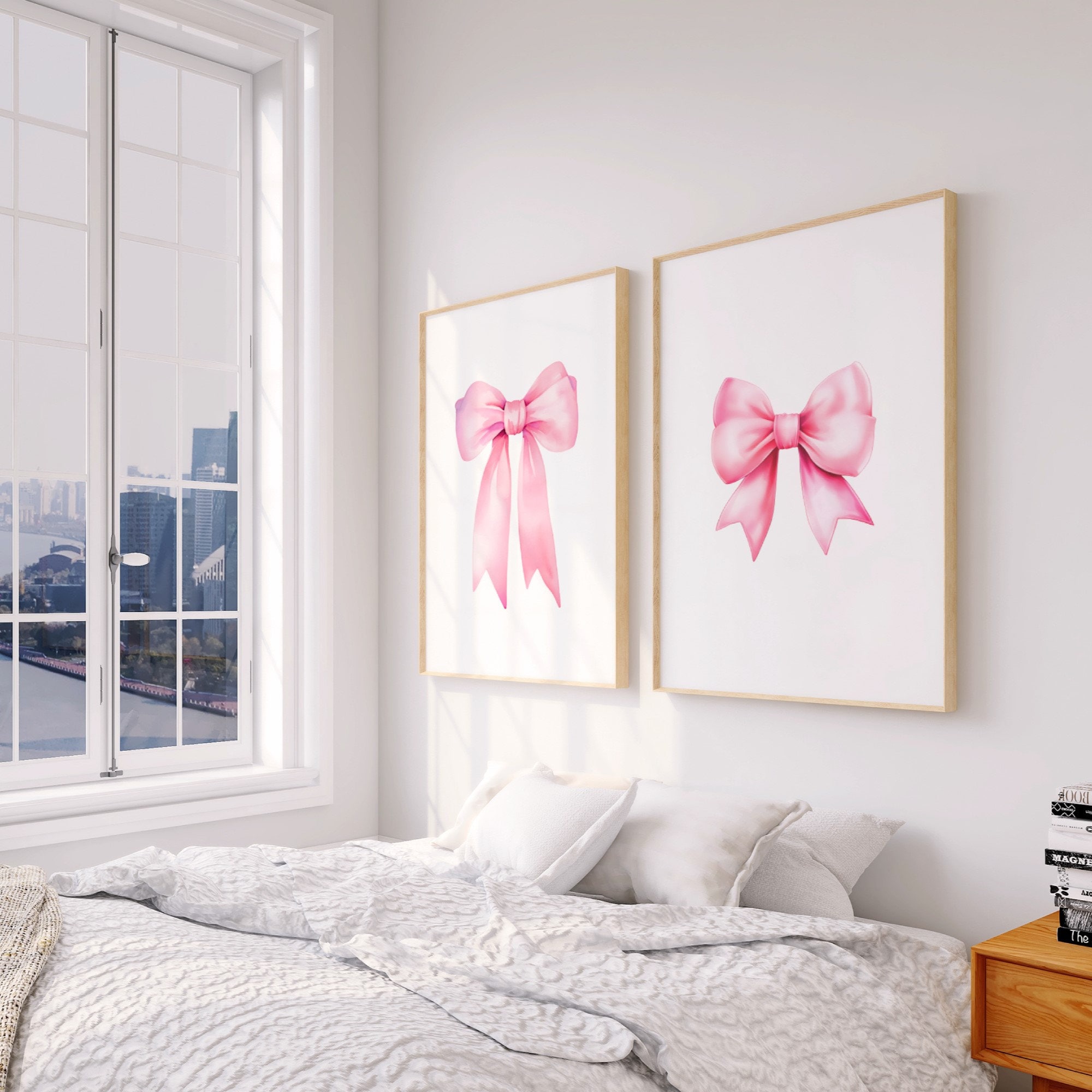 Set 3 Poster Con Fiocco Rosa – Decorazione Da Parete Preppy, Stile Pastello Per Camera Letto, Ragazze, Appartamento Universitario