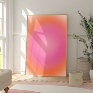 Affiche aura, art mural rose pêche, décoration d'appartement esthétique, impression d'aura dégradé de flou, affiche spirituelle rose orange, impression féminine divine