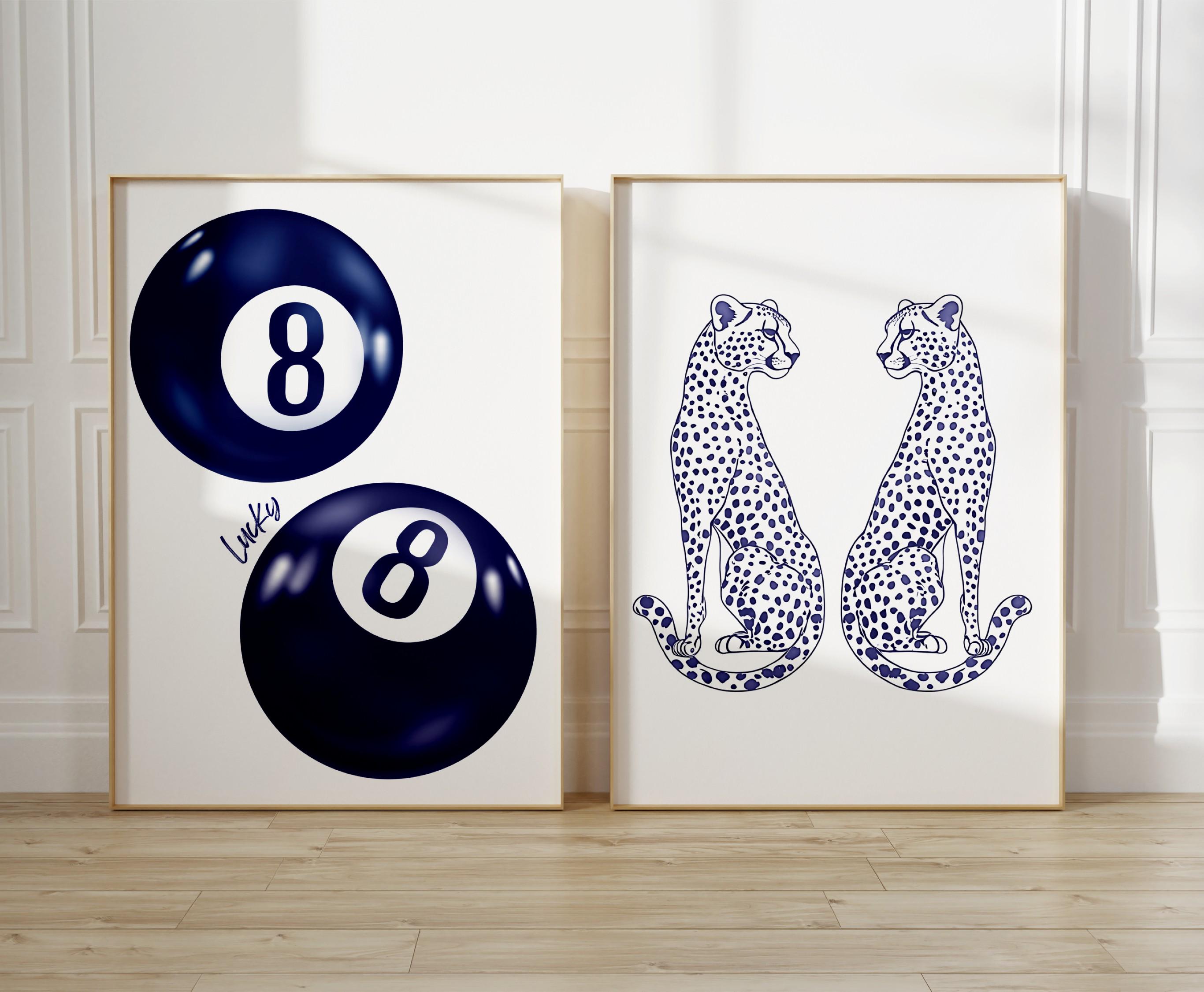 Y2K Coquette Wall Art Set Lucky 8 Ball Poster Cheetah Print Retro