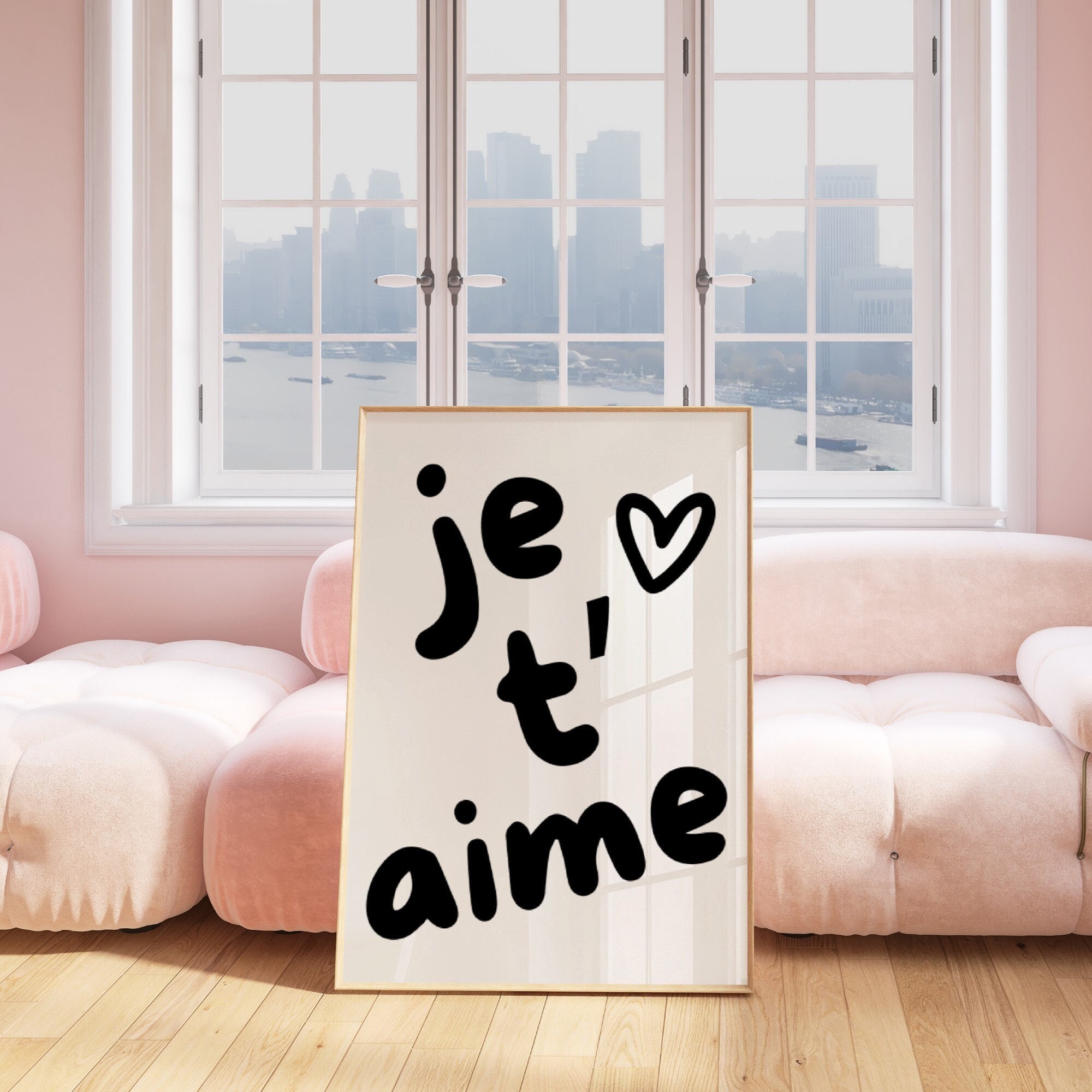 Je t'aime Quote Print, PRINTABLE Wall Art, Black White Decor, French I love You Phrase, Couples Gift, I love you typography, French saying