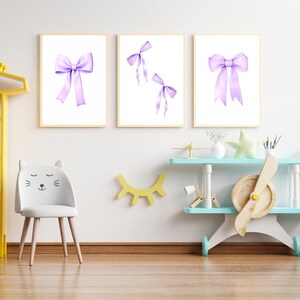 Purple Bow Print, Preppy aesthetic wall art, teen room decor, preppy poster, college apartment decor, nursery girly lilac wall art print, pastel poster, printable room decor, room decor for teens, digital download, set of 3 prints