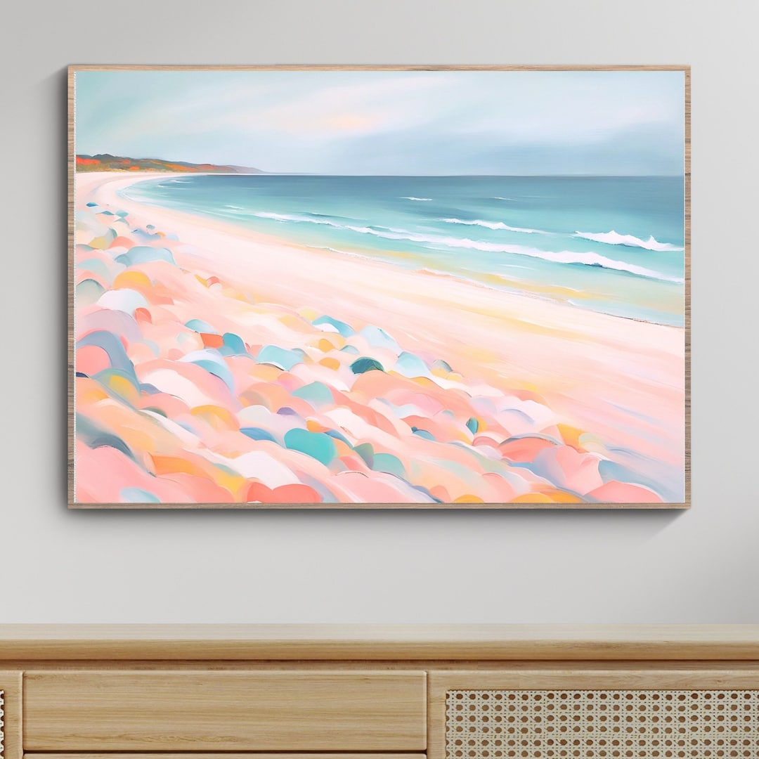 Coastal Wall Art, Vintage Beach Print, Pink Abstract Digital Download