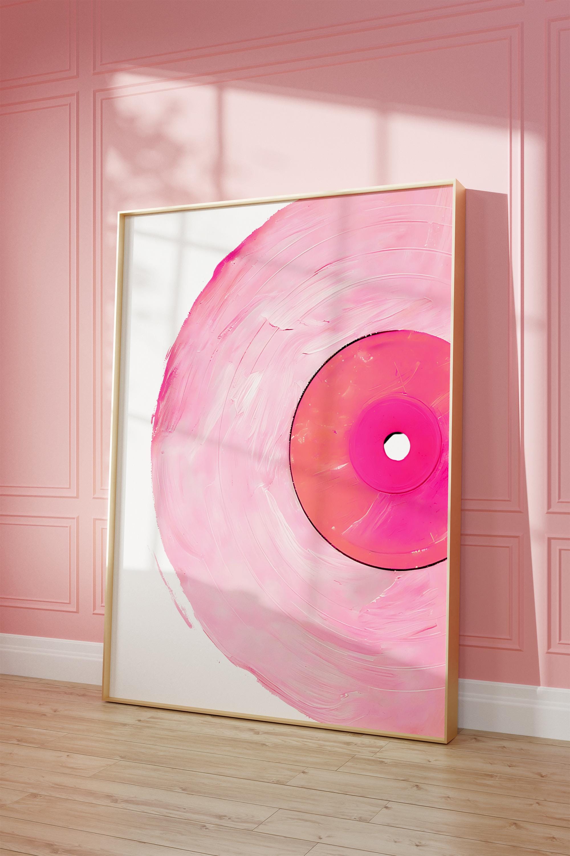 Pink Vinyl Record Wall Art Retro Girly Print Trendy Pastel Woman