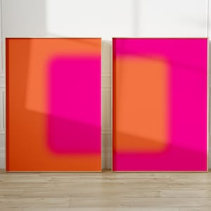 Conjunto de aura rosa de 2 impresiones, arte abstracto de la pared, cartel de aura degradado de desenfoque naranja, decoración de la habitación del dormitorio de la niña, arte imprimible abstracto rosa fuerte, regalo