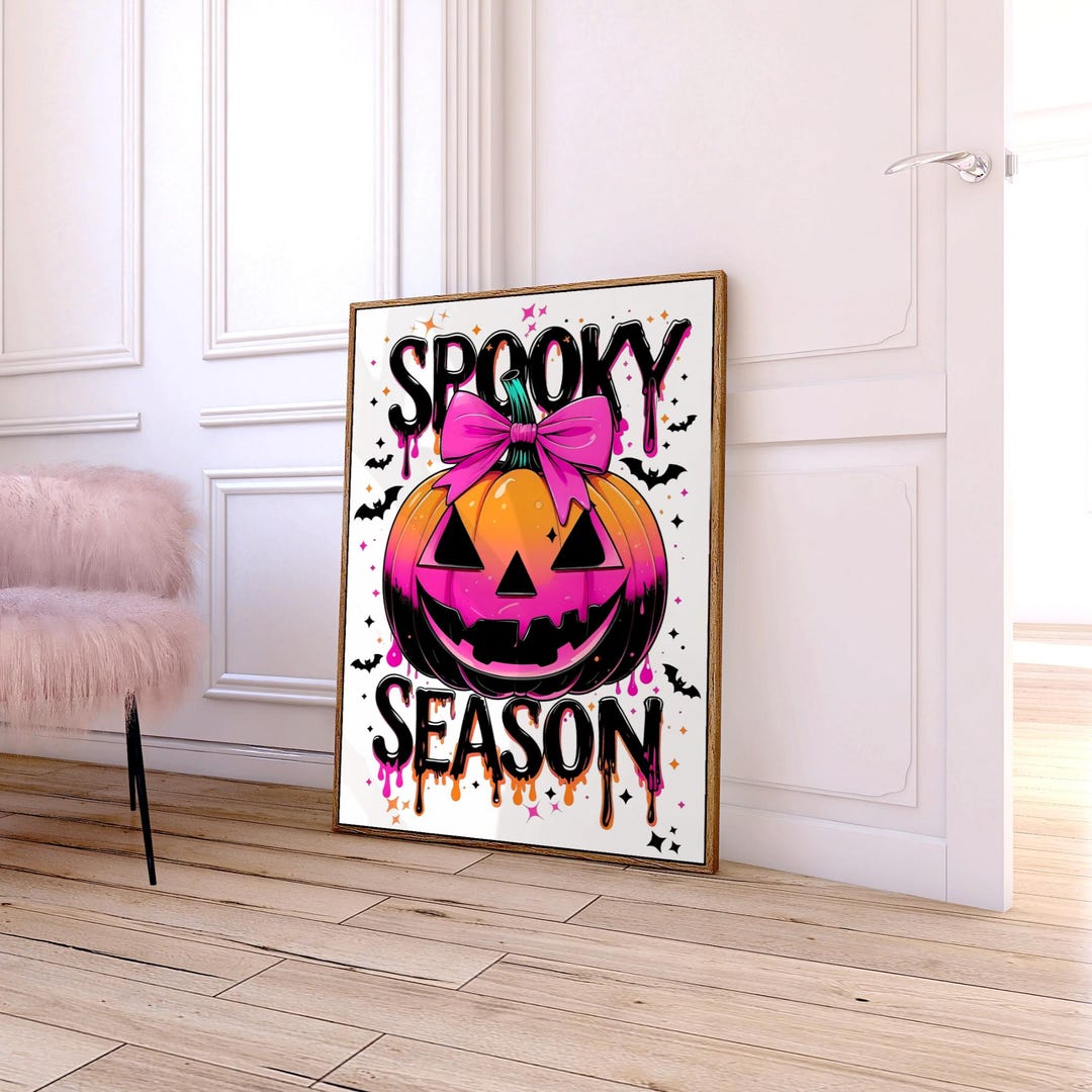 Pink Halloween Wall Art Spooky Print Girly Halloween Decor Colorful ...