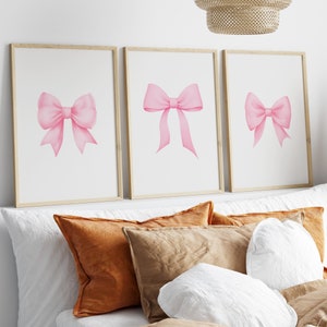 Pink Bow Print, Set of 3, Preppy Wall Art, Teen Room Decor, Preppy Poster, College Apartment ...