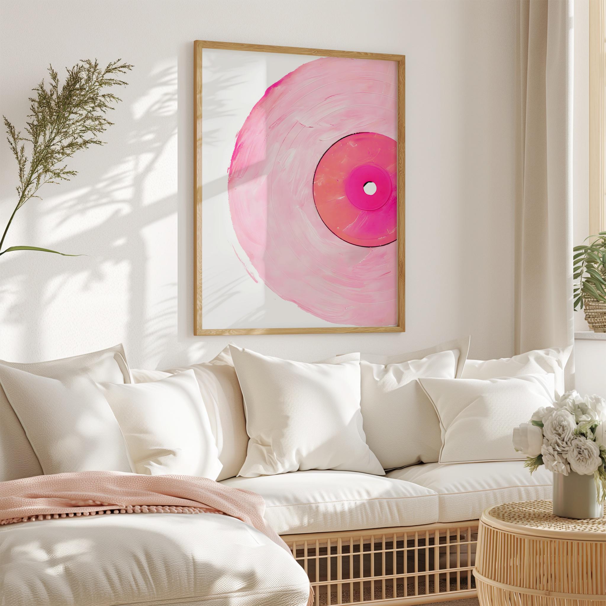 Pink Vinyl Record Wall Art Retro Girly Print Trendy Pastel Woman