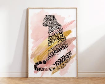 Pink Leopard Wall Art  Glam Gold and Pink Poster, Coquette Chic Decor, Modern Fashion Aesthetic Digital Download