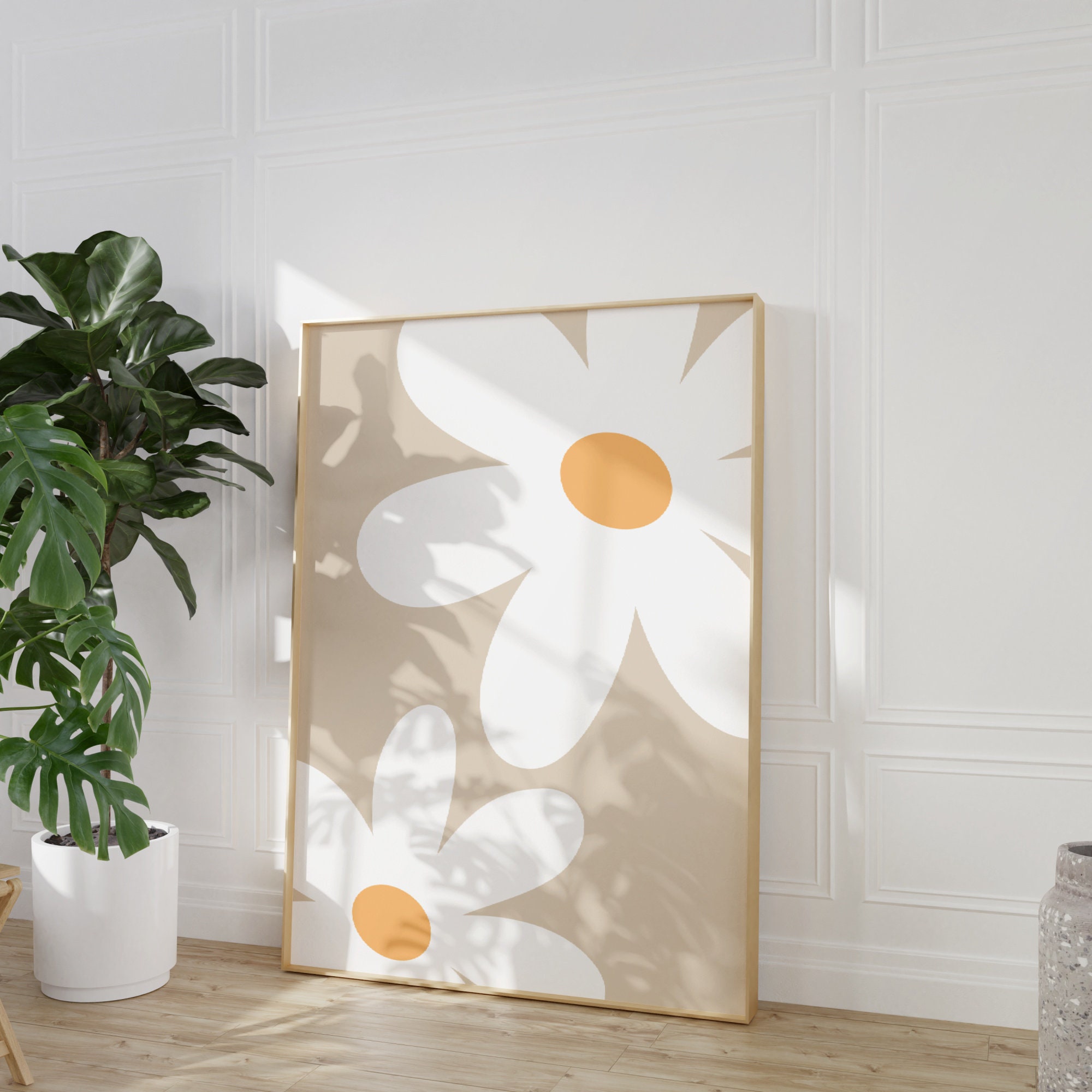 Daisy Nursery Wall Art, Set of 2, Beige Daisies Wall Art, Boho Print ...