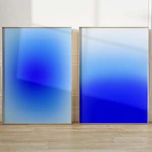 Blue Aura 2er-Set Drucke, Positive Rosa Aura Poster, Farbverlauf Aura Druck, Spirituelles Poster Selbstfürsorge, Blaue Unschärfe Farbverlauf Wandkunst