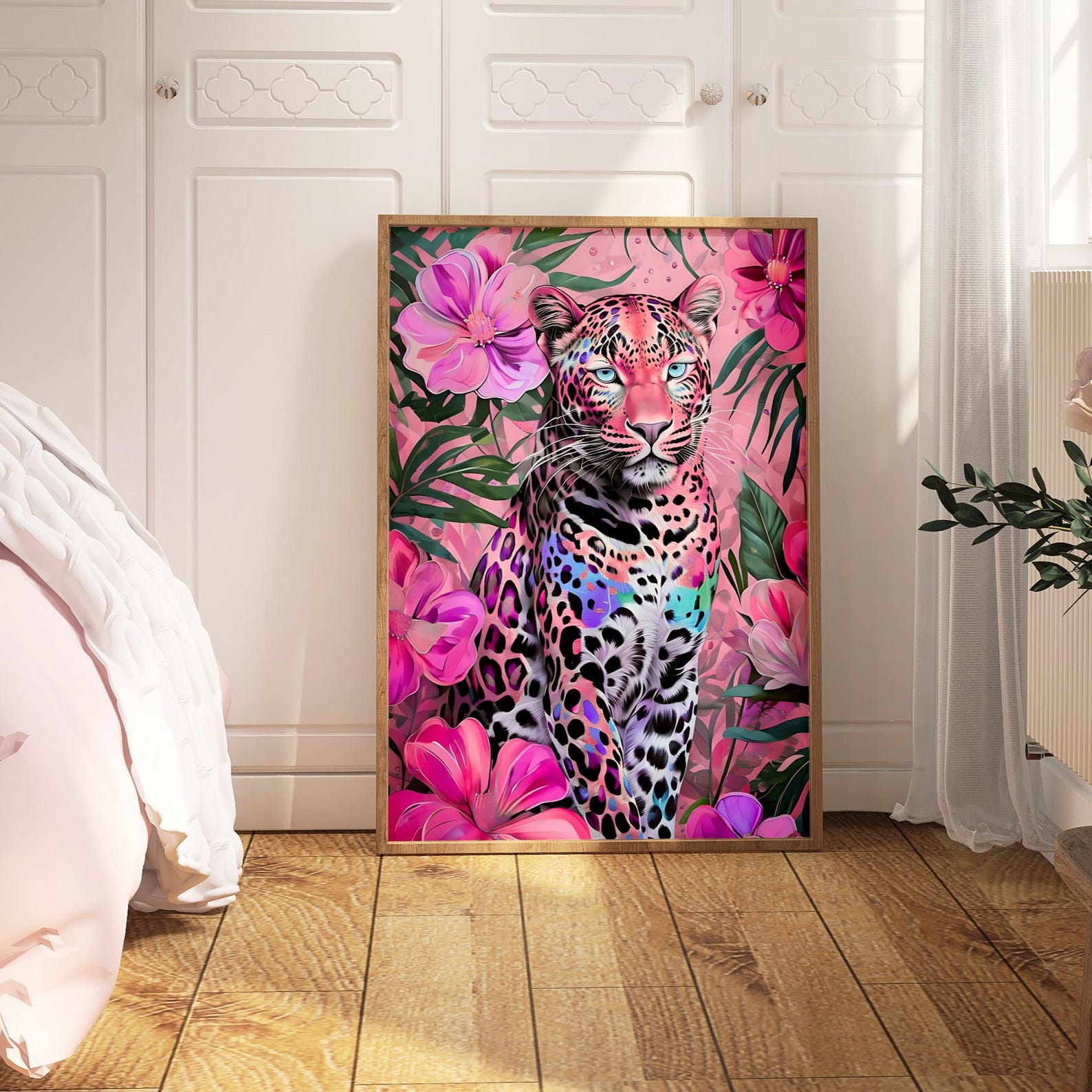 Pink Floral Leopard Print Hot Pink Cheetah Wall Art Girly Preppy Room ...