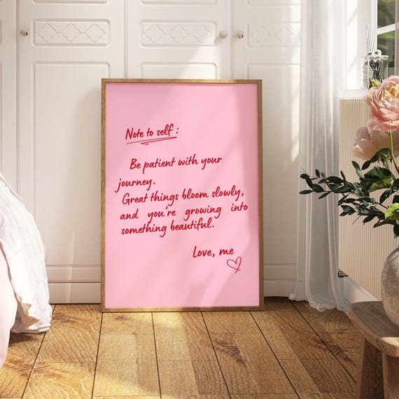 Pink and Red Self Love Quote Wall Art Growth Self Love Print Feminine Motivational Poster for Women Digital Download