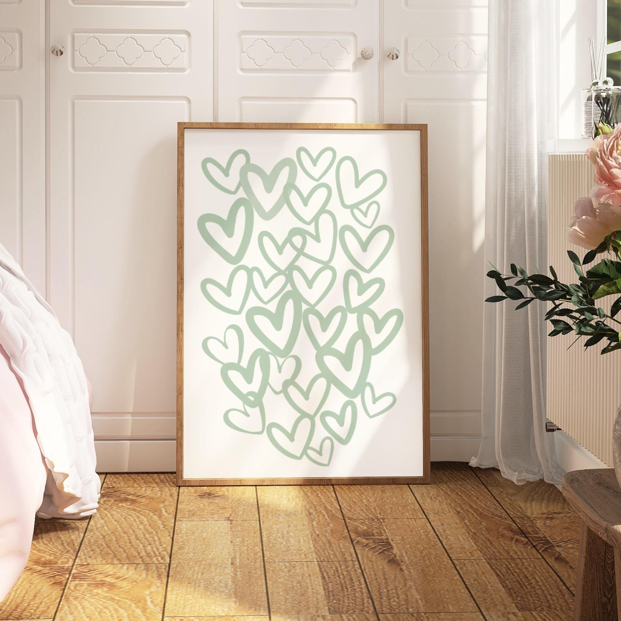 Sage Green Hearts Art Printpreppy Dorm Room Dexordigital Download — free download