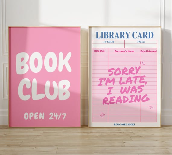 Book Club Wall Art Cute Reading Corner Prints Book Lovers Gift Set