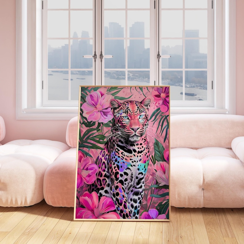Pink Floral Leopard Print Hot Pink Cheetah Wall Art Girly Preppy Room ...