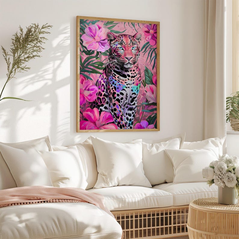 Pink Floral Leopard Print Hot Pink Cheetah Wall Art Girly Preppy Room ...