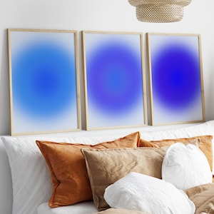 Blue Positive Aura Posters , Set of 3 prints, Blue Affirmation Poster, Grainy Gradient, Blue Aura Print, Spiritual Manifestation Posters