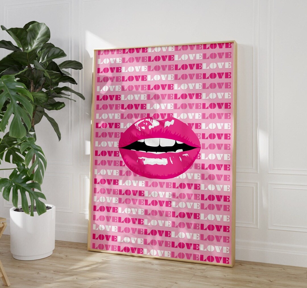 Lips Print Trendy Kiss Wall Art Preppy Wall Art Girly Room Etsy