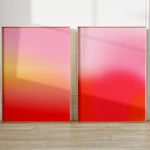 Impression dégradé flou rose orange, lot de 2 impressions, lueur rose orange, affiche spirituelle, art positif pour prendre soin de soi, énergie du dégradé Aura, lever du soleil