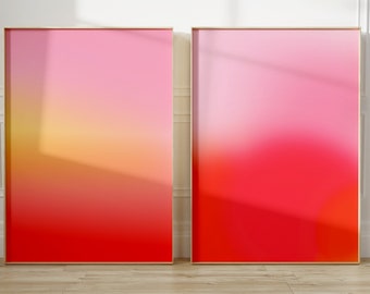 Orange Pink Blur Gradient Print, Set of 2 Prints, Orange Pink Glow, Spiritual Poster, Positive Self Care Art, Aura Gradient Energy, Sunrise