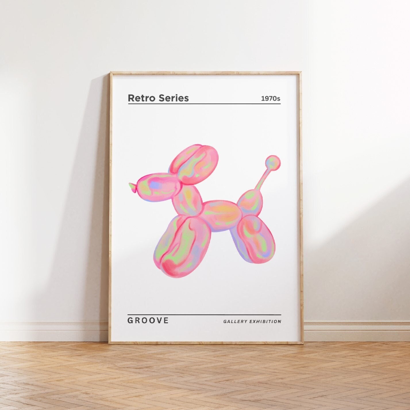 Balloon Dog print, Vintage Euphoria Pastel Print,Trendy Holographic Print , Retro colorful gradient poster, Groove Aesthetic print Vintage