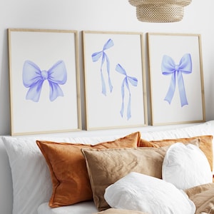 Blue Bow Print, set of 3, Preppy wall art, teen room decor, light blue bow print, kids room decor, nursery girly wall art, pastel poster