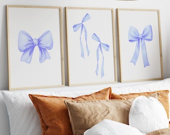 Stampa fiocco rosa, set di 3, arte da parete preppy, arredamento