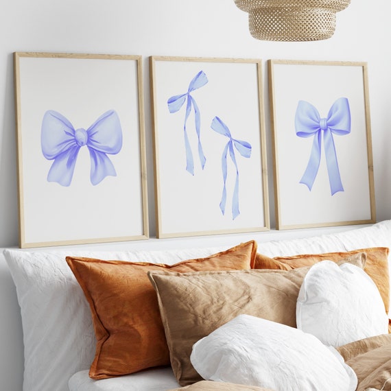 100-Piece Watercolor Blue Bow Wall Stickers – Peel-and-Stick Decals For Kids' Bedroom, Nursery, Or Playroom – Light Blue Polka Dot Art