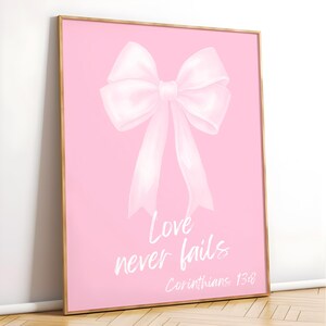 Pink Christian Art Modern Girly Scripture Wall Art Pink Wall Art Bible Verse Wall Art Coquette Christian Pink Bows Bedroom Digital Download