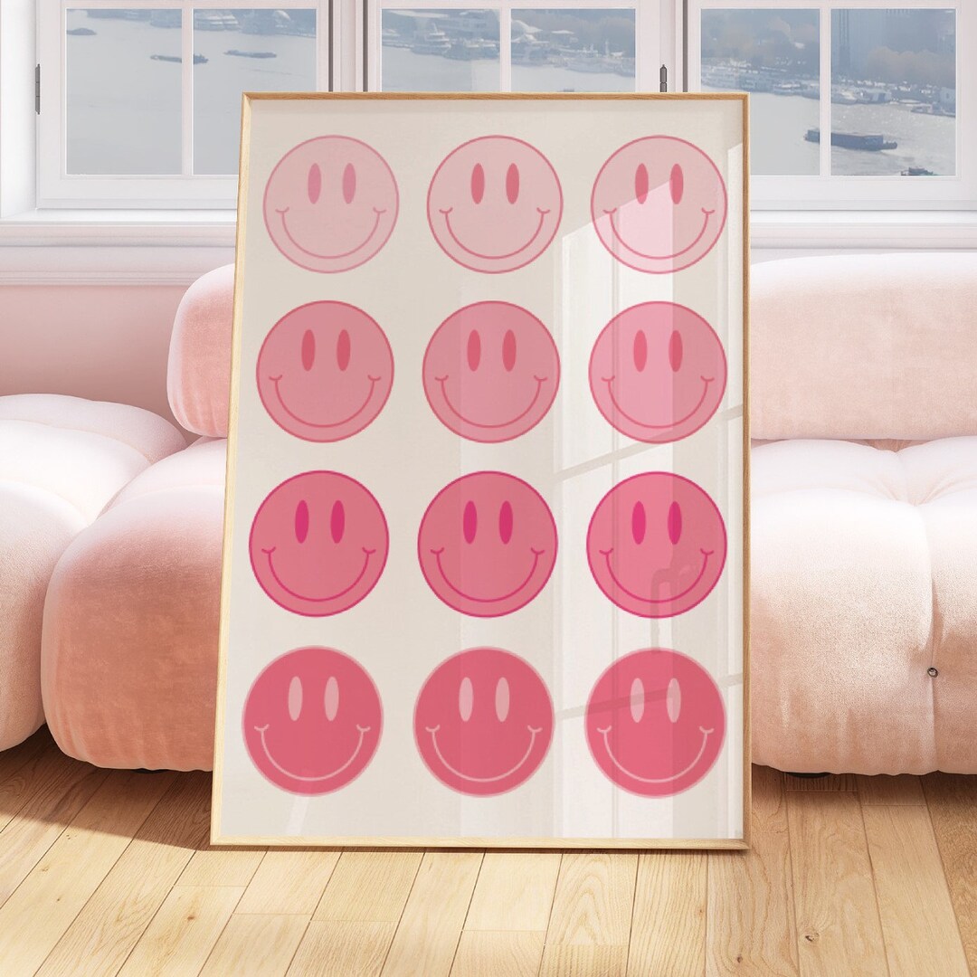 Pink Smiley Face Poster, Colorful Preppy Prints Preppy Room Decor ...