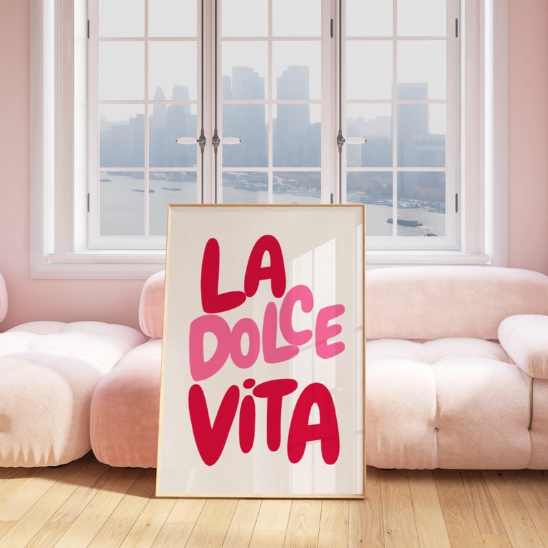 Dolce Vita Print, PRINTABLE Wall Art, Pink Red Decor, Italian Phrase ...