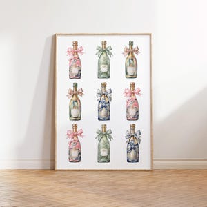 Champagne wall art, bar cart decor, champagne poster, pink girly wall art, trendy prints, bar cart art, digital print, alcohol bottles print