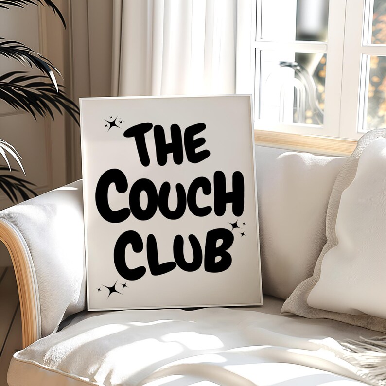 The Couch Club Wall Print, Black and White Living Room Decor, Funny