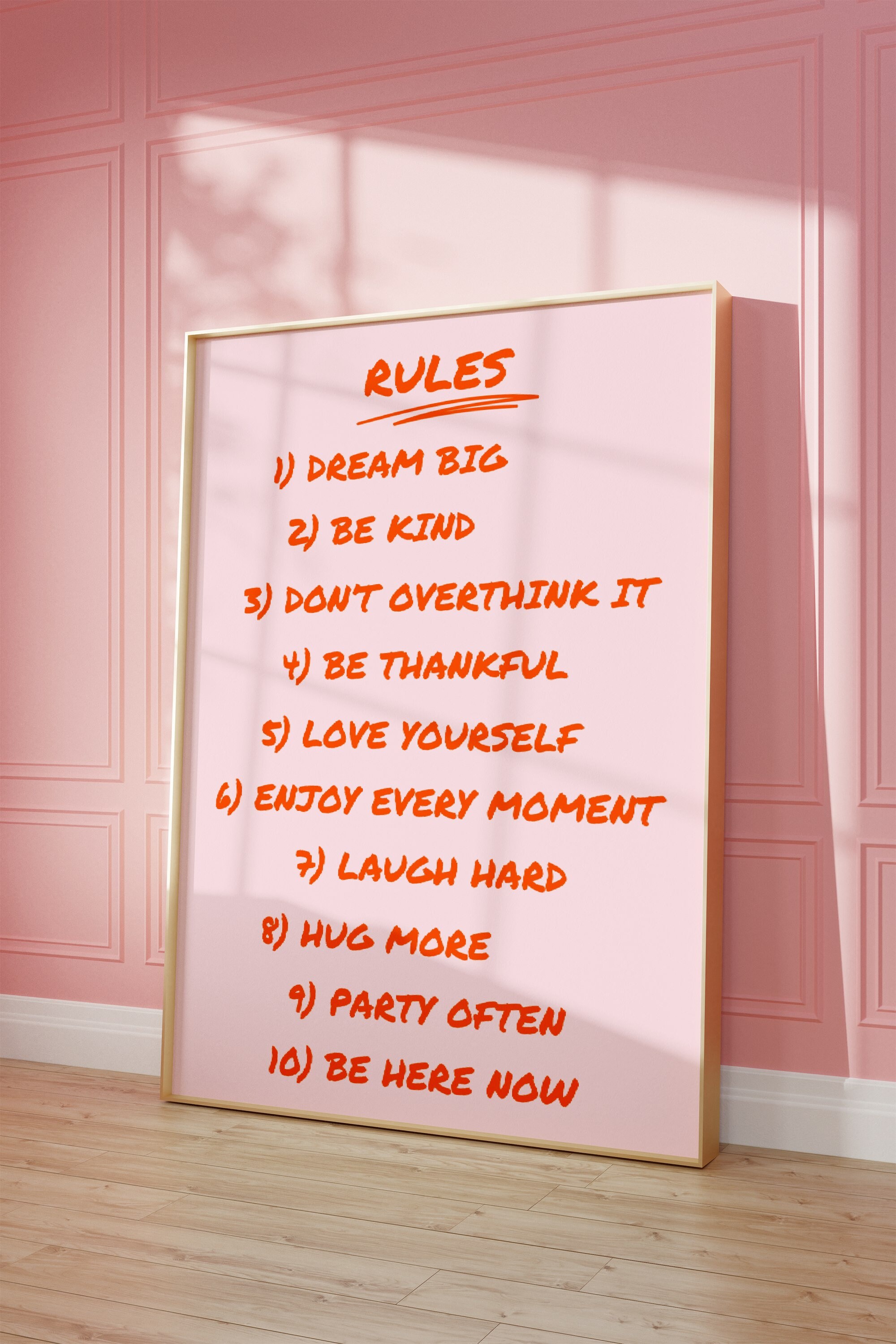 House Rules Print, Retro Quote Print, Trendy Poster, Pink Orange Print ...