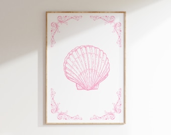 Seashell Print, Coastal Cowgirl Decor, Beachy Room Decor, Surf Poster, Grandaughter Wall Art, Preppy Dorm Decor for College, Beach House