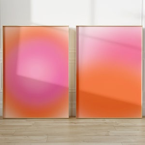 Pastel Aura set of 2 Prints, Positive Pink Aura Poster, Gradient Aura Print, Spiritual Poster Self Care, Orange Pink Blur Gradient Wall art